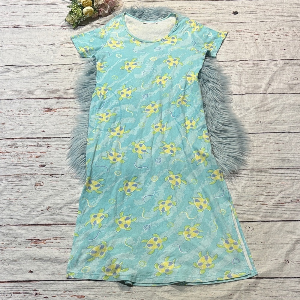 Lulu-B Turtle Ocean Graphic Pocket T-Shirt Midi Slit Dress